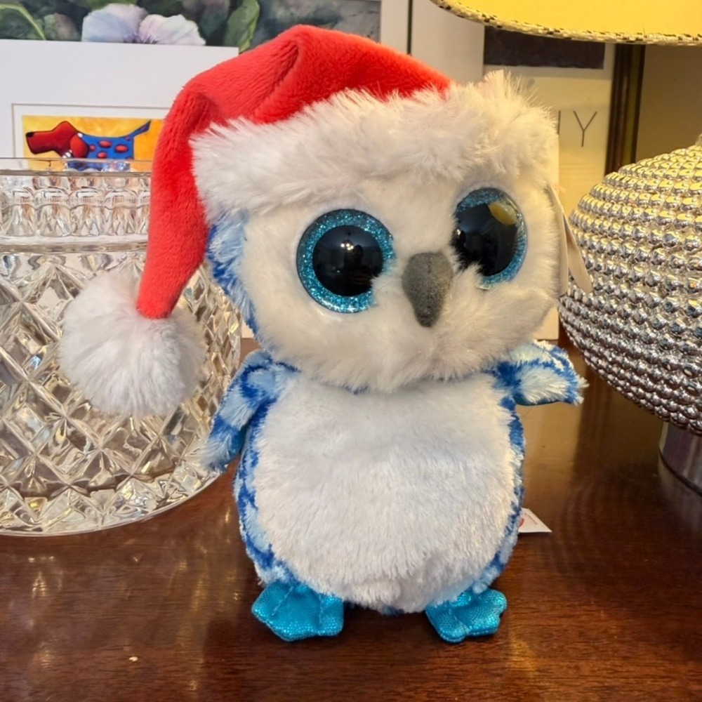 Ty Beanie Boos Icicles Owl Small Blue White NEW Good Santa Hat Christmas Plush